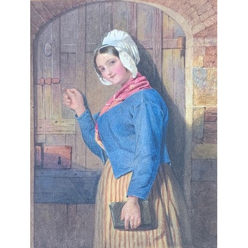 32 - Octavius Oakley (British 1800-1867) Visitor at the door, watercolour, 30 x 22 cm. * Octavius Oakley ... 