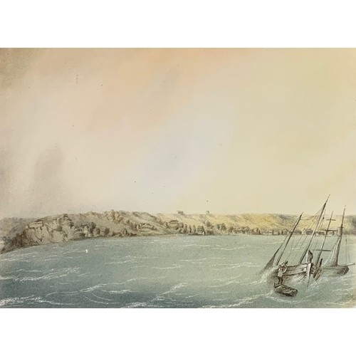 35 - Follower of Jean Le Capelain, (Jersey 19th century) Fishing smacks off the Jersey coast, watercolour... 