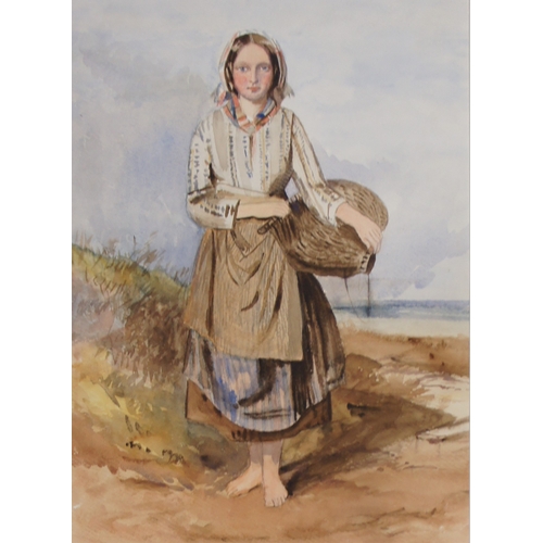 36 - Follower of Octavius Oakley (British 1800-1867)  Fisher girl with basket, watercolour, 28.5 x 39cm.