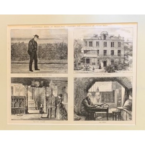 42 - Victor Hugo in Guernsey, four prints mounted as one, A sketch on the St Martins Road, Exterior of th... 