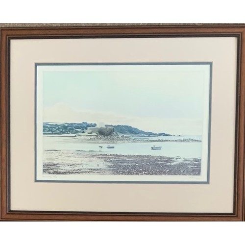 45 - Paul Bisson (20th century) Fort Grey Rocquaine Guernsey, coloured etching, signed in pencil, titled ... 