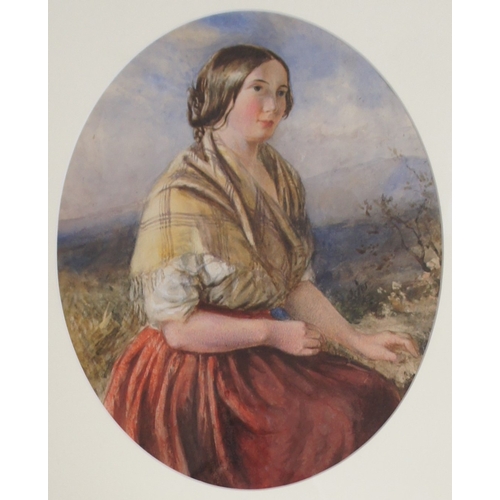 82 - Attributed to Octavius Oakley RWS (British 1800-1867) A country girl, watercolour, 23 x 28cm. oval.