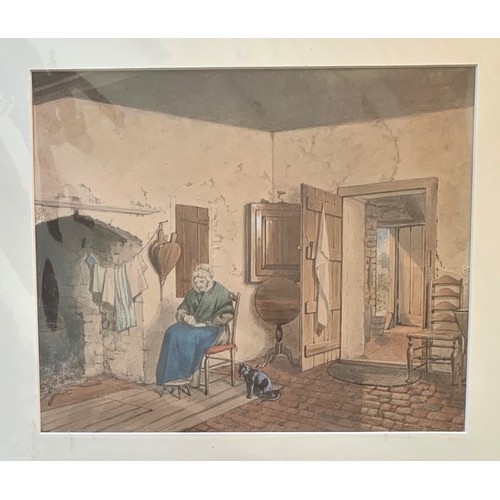 87 - Guernsey School, 19th century, Interior scene watercolour, 25 x 32cm.