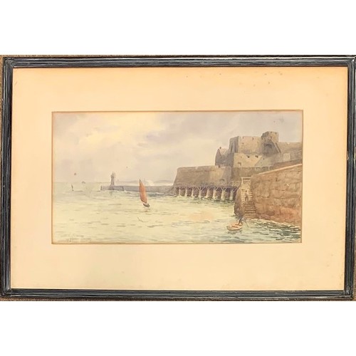 92 - Alice E. Newling (Guernsey 20th century) Castle Cornet and breakwater Guernsey, watercolour, signed ... 