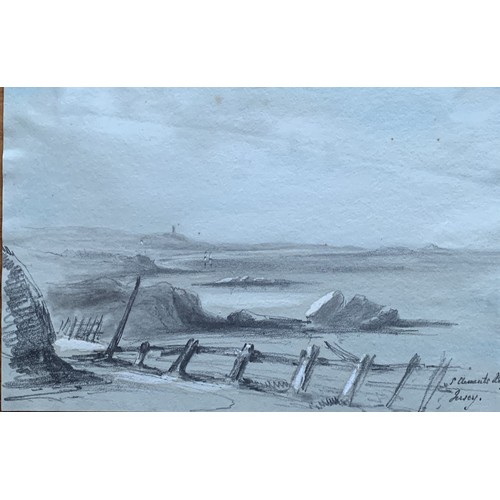 71 - Jersey School, 20th century, Fort Elizabeth Jersey, St Clements Bay, St Aubin's Bay, pencil and wate... 