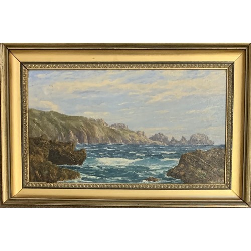 95 - Rolfe Falls (British 19th century) Peastacks and the Dog and Lion Rocks Guernsey, oil on canvas, sig... 