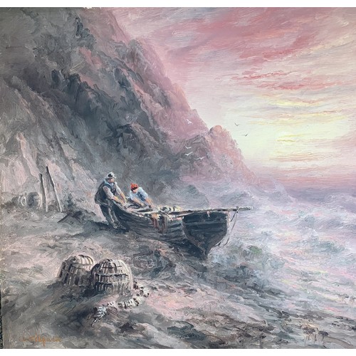 96 - Sarah Louisa Kilpack (1839-1909) A windy sunset Sark coast, oil on card, signed and inscribed verso ... 