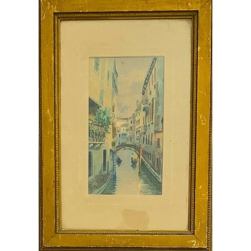 99 - Angelo Pisani (Italian 19th century) Venetian canal, watercolour, signed lower right, 21.5 x 12cm.