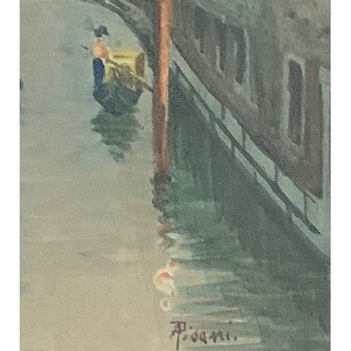 99 - Angelo Pisani (Italian 19th century) Venetian canal, watercolour, signed lower right, 21.5 x 12cm.