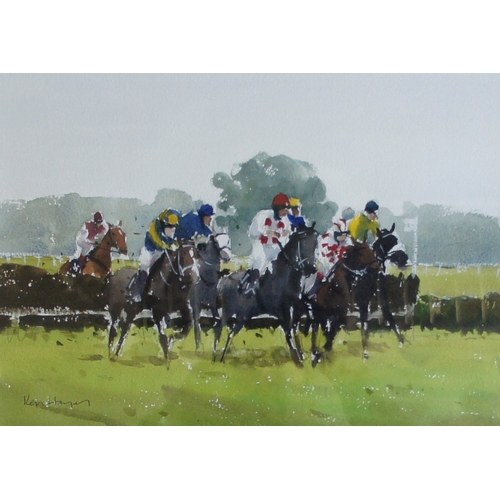 112 - Ken Hayes (British 20th century) The Grand National, watercolour, signed, 24 x 34cm.