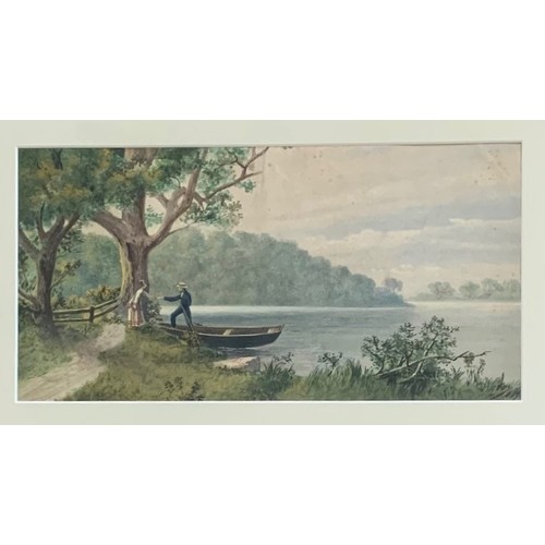 114 - English School, early 20th century, Boating on a lake, watercolour, 20 x 39cm.