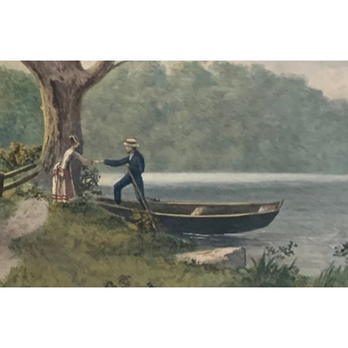 114 - English School, early 20th century, Boating on a lake, watercolour, 20 x 39cm.