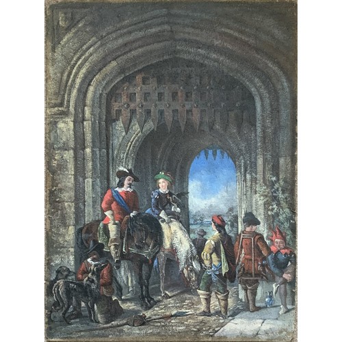 116 - Follower of Samuel Edmund Waller (British 1850-1903) At the town gate, oil on paper, 74 x 54cm.