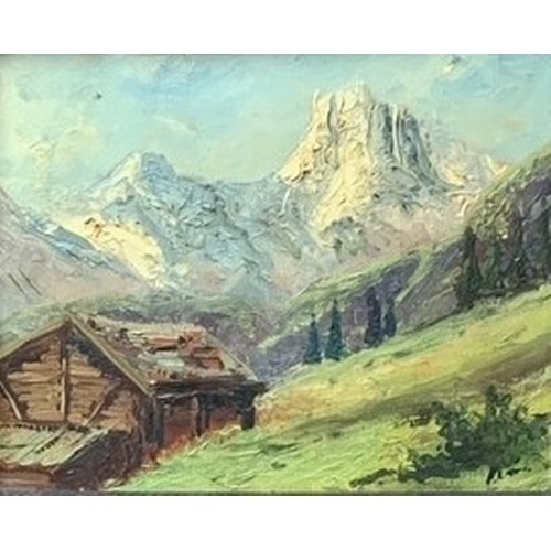 135 - Swiss school, early 20th century, The Matterhorn, oil on canvas, indistinctly signed lower right, wi... 