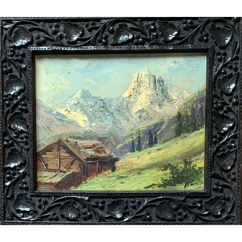 135 - Swiss school, early 20th century, The Matterhorn, oil on canvas, indistinctly signed lower right, wi... 