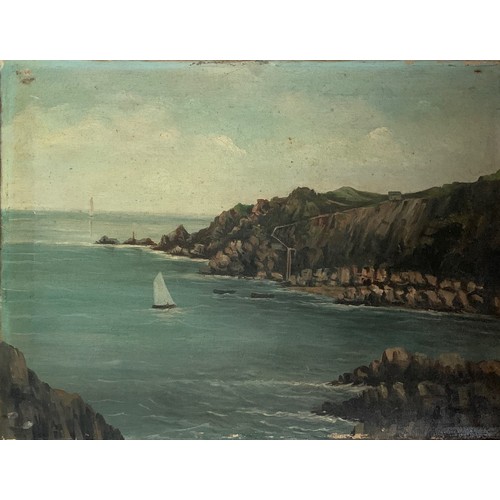 148 - English School 20th century, Bec du Nez Guernsey, oil on canvas, unframed, 28 x 38cm.