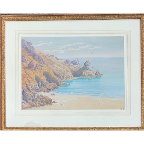 166 - English School, 19th century,  Petit Port Guernsey, watercolour, signed with initials FC. FG, 33 x 4... 