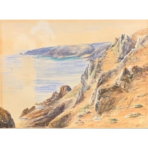 185 - Guernsey School early 19th century, East coast of Guernsey showing the sands of Petit Port and Mouli... 