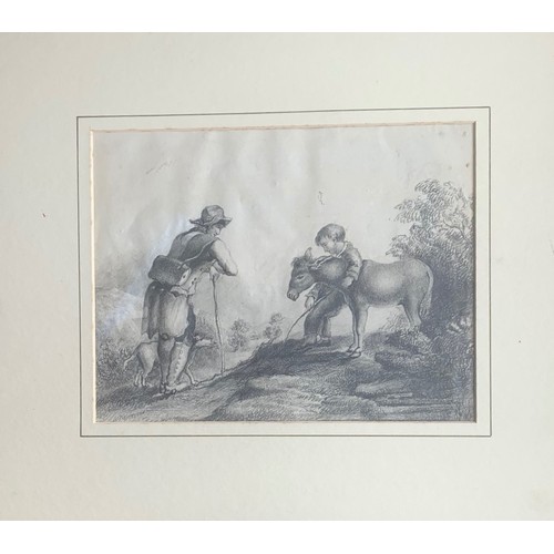 200 - English School, early 19th century, Travellers, pencil, 16.5 x 21.5cm.