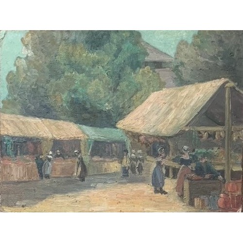 201 - French School 19th century, A French outdoor market, oils on board, pair, unsigned, 30 x 41cm. (2).