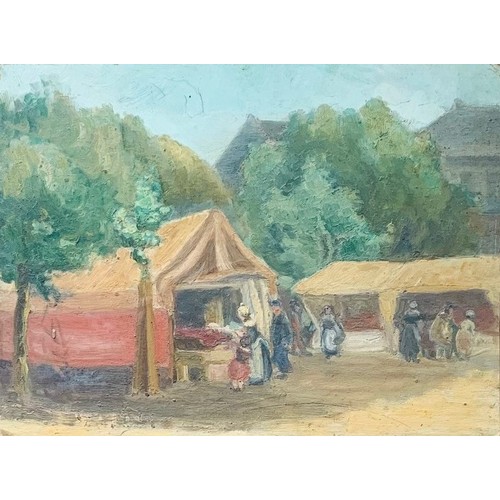 201 - French School 19th century, A French outdoor market, oils on board, pair, unsigned, 30 x 41cm. (2).