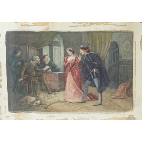 199 - French School 19th century, Interior scene, watercolour, unsigned, 23 x 37cm.