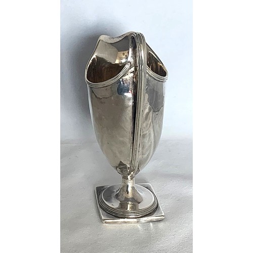 8 - George II silver cream jug, by Henry Chawner London 1791, of helmet form with engraved Militia type ... 