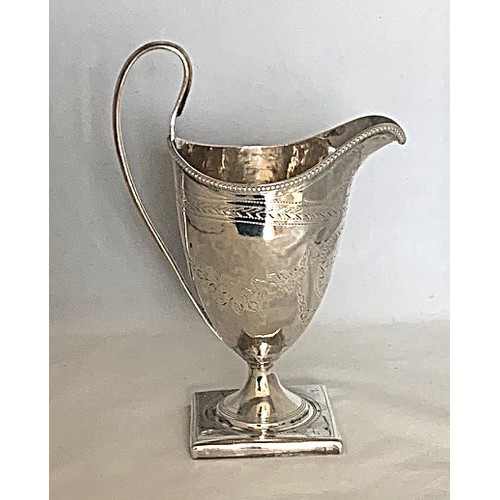 21 - George III silver cream jug, by AB overstruck GC, London 1794, with beaded edge, bright cut floral a... 