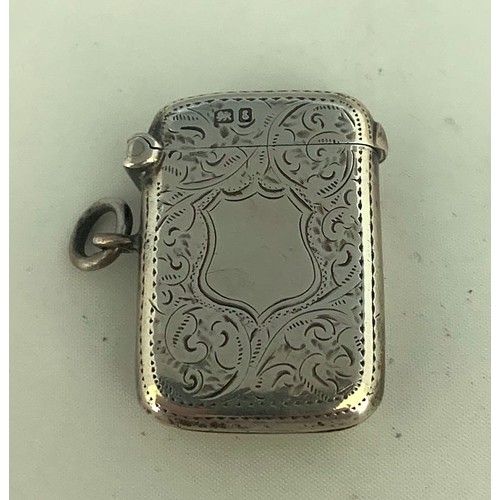 2 - Silver vesta case, by William Neale Chester 1905, with bright cut foliage decoration and vacant cart... 