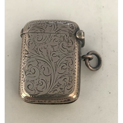 2 - Silver vesta case, by William Neale Chester 1905, with bright cut foliage decoration and vacant cart... 