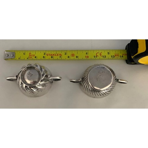 26 - Two antique silver miniature Porringers, one by JH with fluted decoration and two scroll handles wit... 