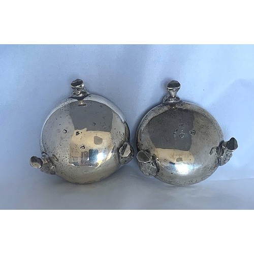 32 - Pair of George II silver table salts by IS London 1736, of circular form with engraved scallop and h... 