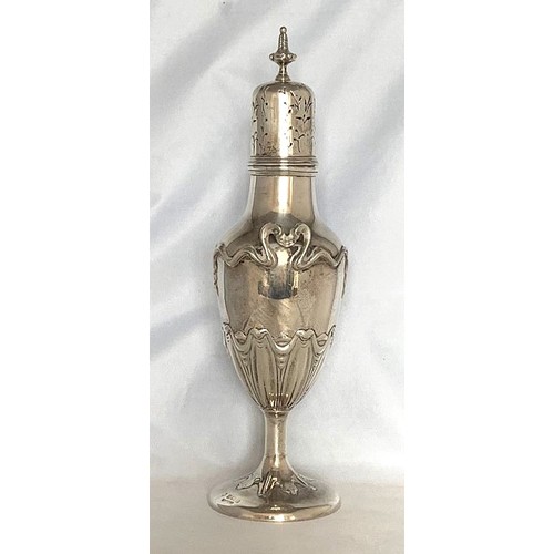 37 - Edward VII silver sugar caster, Birmingham 1908,  decorated in Art Nouveau style, of urn form with l... 