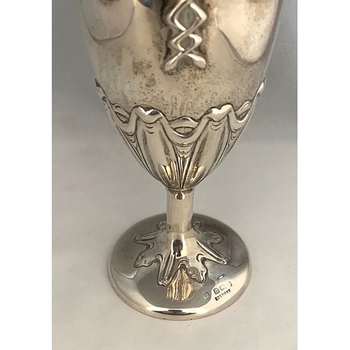 37 - Edward VII silver sugar caster, Birmingham 1908,  decorated in Art Nouveau style, of urn form with l... 