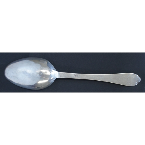 87 - Channel Islands silver - A silver Trefid spoon, by George Hamon, Jersey 1775-1835, with  scratched i... 