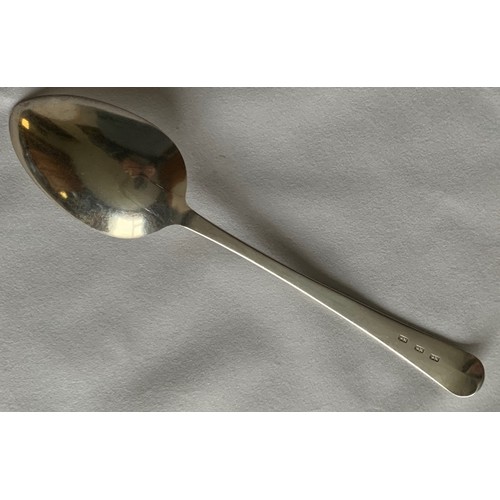 88 - Channel Islands silver spoon, stamped three times PN (Jersey circa 1750-1790) with engraved initials... 