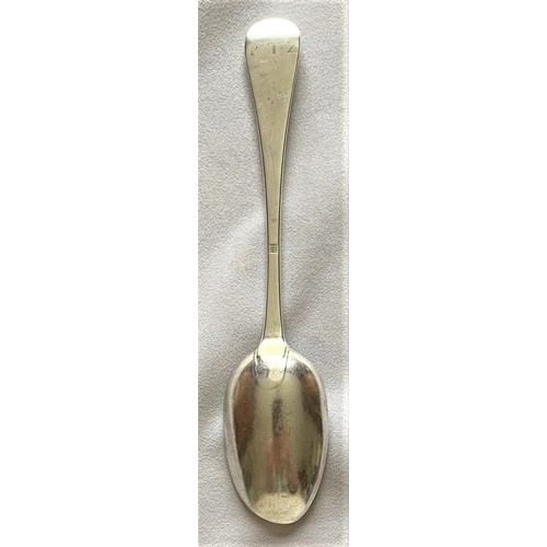 89 - Channel Islands silver - A soup spoon, Hanoverian type, with makers mark TB struck once, (Thomas Bou... 