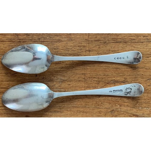 22 - A silver table spoon by John Lias London 1824, with bright cut engraved decoration, 21.5cm long, tog... 