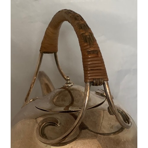 17 - Arts and Crafts silver plated spirit kettle, in the manner of Dr Christopher Dresser, complete with ... 