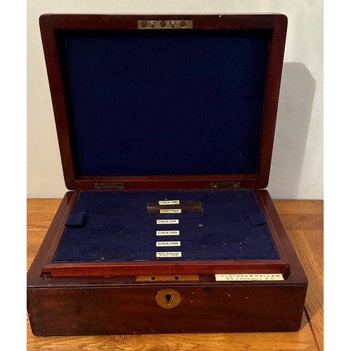 20 - 19th century oblong mahogany box, by Alstons & Hallam, 69 Cornhill E.C. with hinged lid and fitted t... 