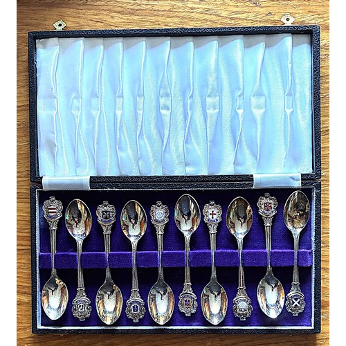 7 - A cased set of EPNS Guernsey Parish crest teaspoons, St Martin, Forest, St Peter, Torteval, St Savio... 