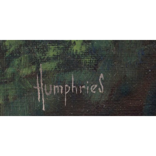 36 - P. Humphries (Contemporary) Rooftops, St Peter Port Guernsey, oil on board, 70 x 104cm.