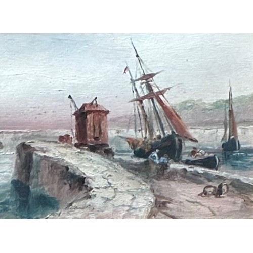 45 - Sarah Louisa Kilpack (British 1839-1909) Fishing boats returning to harbour, oil on paper, signed lo... 