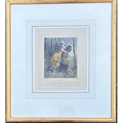 46 - After Edwin James Douglas (Scottish 1848-1914)  Sark milkmaid, coloured steel engraving, 25 x 21cm