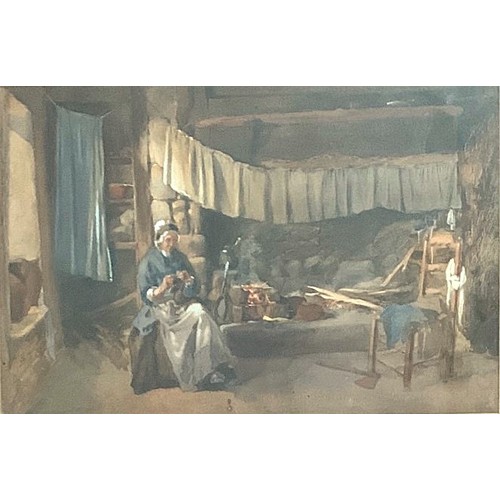 51 - Thomas Watt Cafe (British 1817-1909) The interior of a Jersey Fisherman's cottage, watercolour, 30 x... 