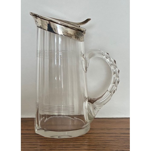 25 - Silver mounted glass whisky toddy or water jug, Birmingham 1922 by J. Gloster, with halmarked and hi... 