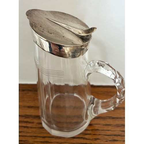 25 - Silver mounted glass whisky toddy or water jug, Birmingham 1922 by J. Gloster, with halmarked and hi... 