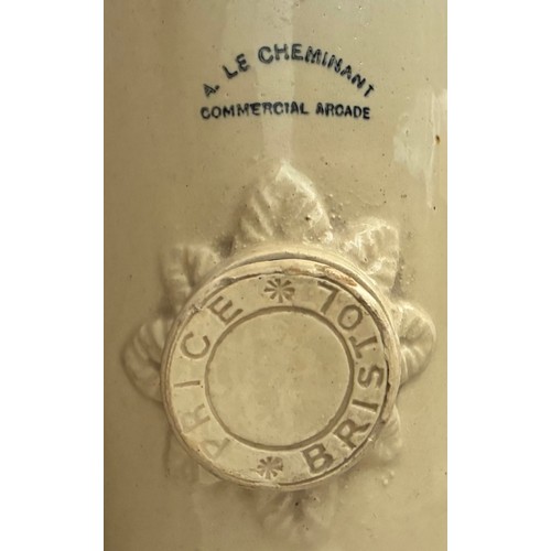 57 - Guernsey stoneware footwarmer, transfer printed Le Cheminant Guernsey, 3 pint size, with original sc... 