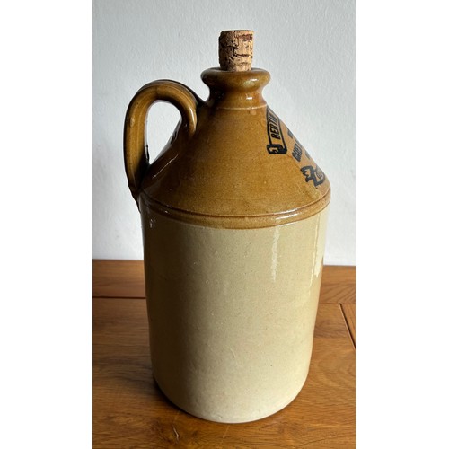 58 - Guernsey two tone stoneware half gallon size flagon, transfer printed Bertin Feuillerat Caves De Bor... 