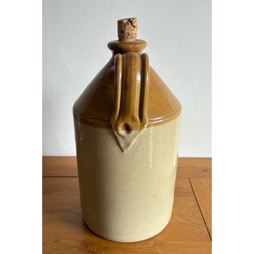 58 - Guernsey two tone stoneware half gallon size flagon, transfer printed Bertin Feuillerat Caves De Bor... 